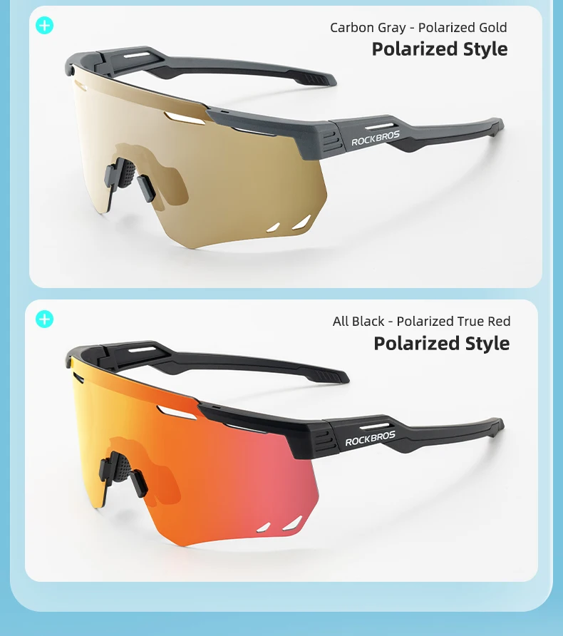 ROCKBROS Ultra-light Cycling Sunglasses Photochromic Polarized Large Frame Cycling Glasses HD Lens UV Protection Bicycle Goggles