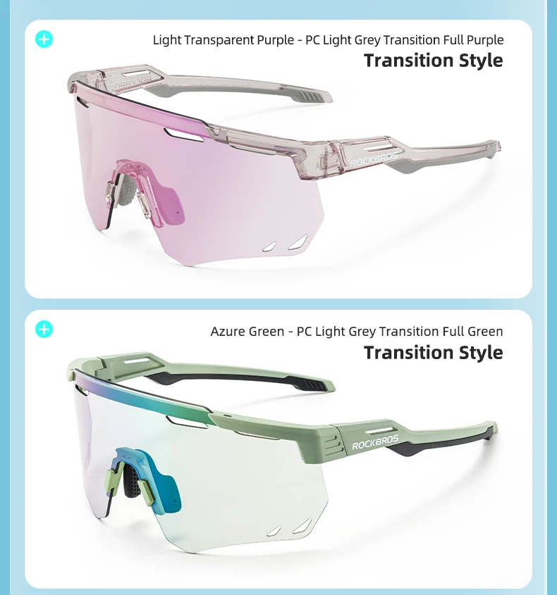 ROCKBROS Ultra-light Cycling Sunglasses Photochromic Polarized Large Frame Cycling Glasses HD Lens UV Protection Bicycle Goggles