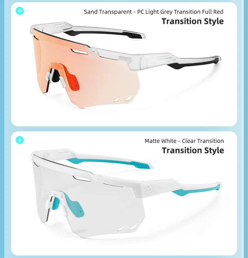 ROCKBROS Ultra-light Cycling Sunglasses Photochromic Polarized Large Frame Cycling Glasses HD Lens UV Protection Bicycle Goggles