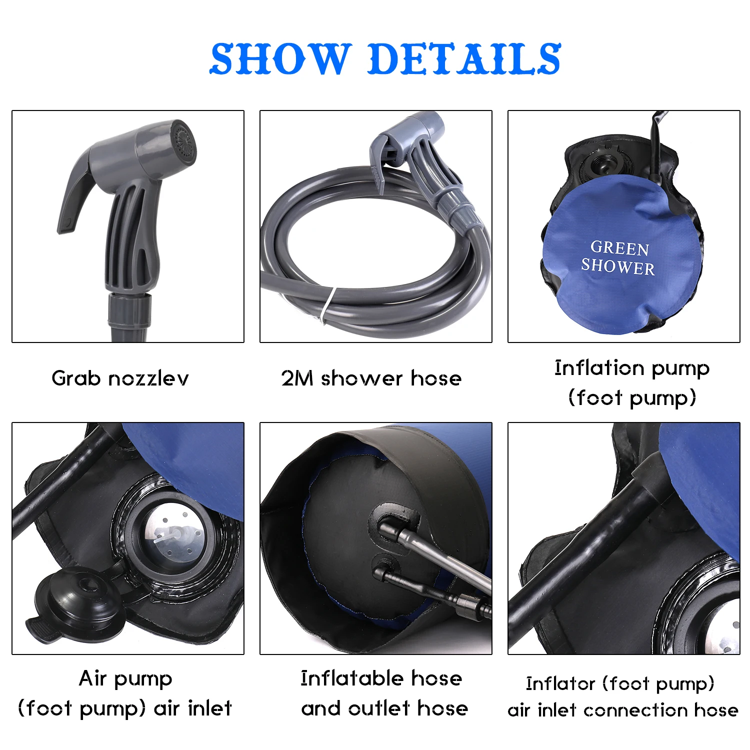 Outdoor PVC Pressure Shower with Foot Pump Lightweight Inflatable Pressure Shower Water Bag For Beach Camping Hiking Bathing