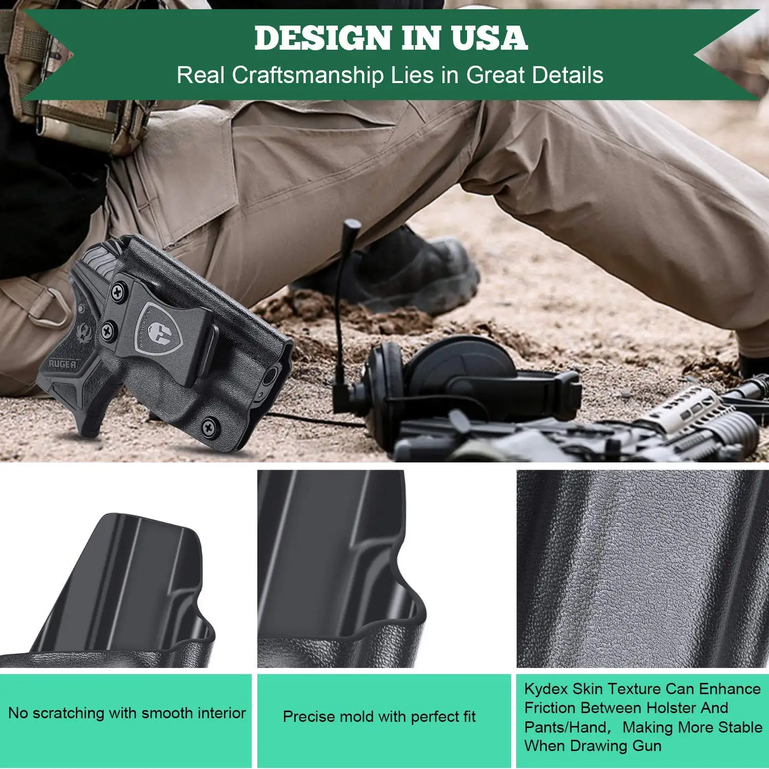 Ruger LCP II Holster IWB Kydex,Not Fit LCP .380 & LCP II .22 LR,Inside Waistband Concealed Carry, Adj. Cant Right/Left