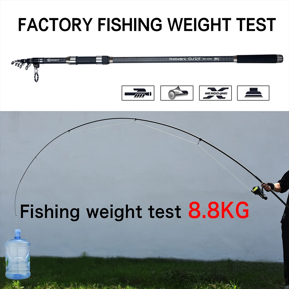 BIUTITU Telescopic Surf Spinning Rod 3.6/4.2/4.5/5.0/5.3m 30T Carbon 80-150g Surfcasting Shore Casting Fishing Pole PHISHGER