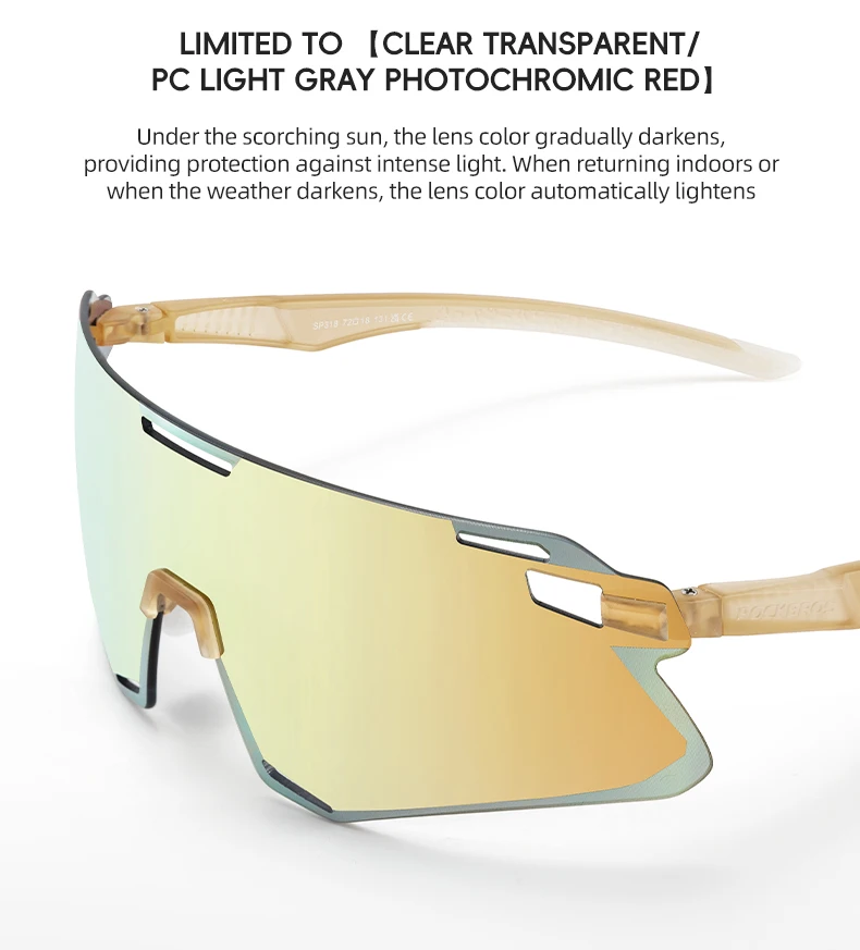 ROCKBROS Photochromic Cycling Glasses HD Curved Lens Ultra-Light Bicycle Glasses Outdoor Cycling Eyewear UV Protection Goggles