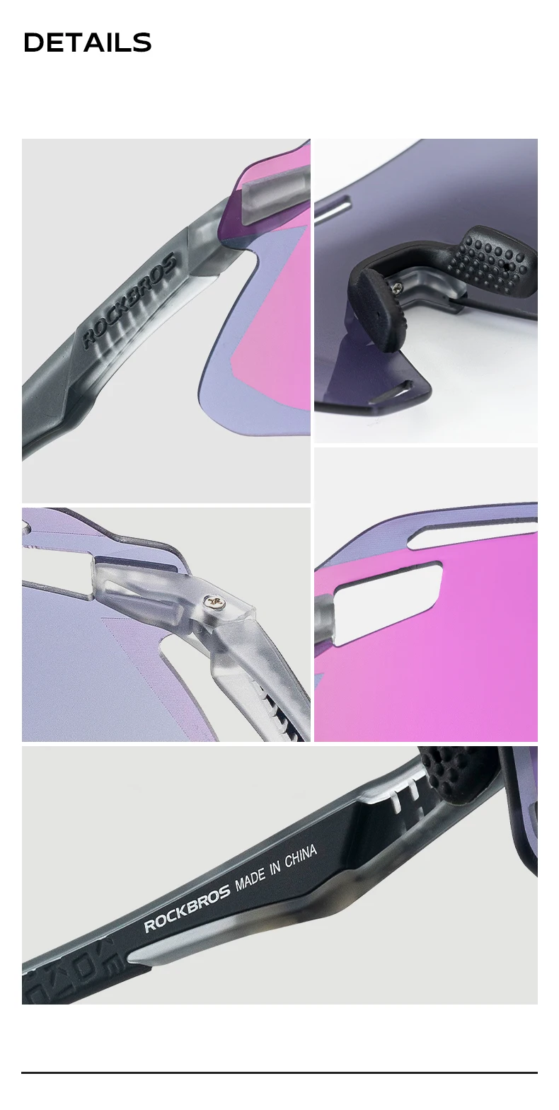 ROCKBROS Photochromic Cycling Glasses HD Curved Lens Ultra-Light Bicycle Glasses Outdoor Cycling Eyewear UV Protection Goggles