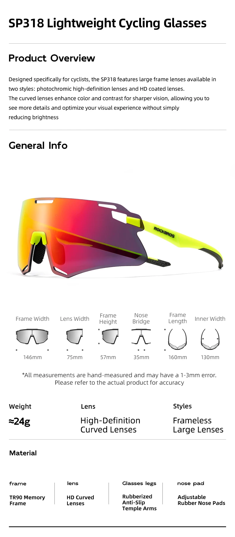ROCKBROS Photochromic Cycling Glasses HD Curved Lens Ultra-Light Bicycle Glasses Outdoor Cycling Eyewear UV Protection Goggles