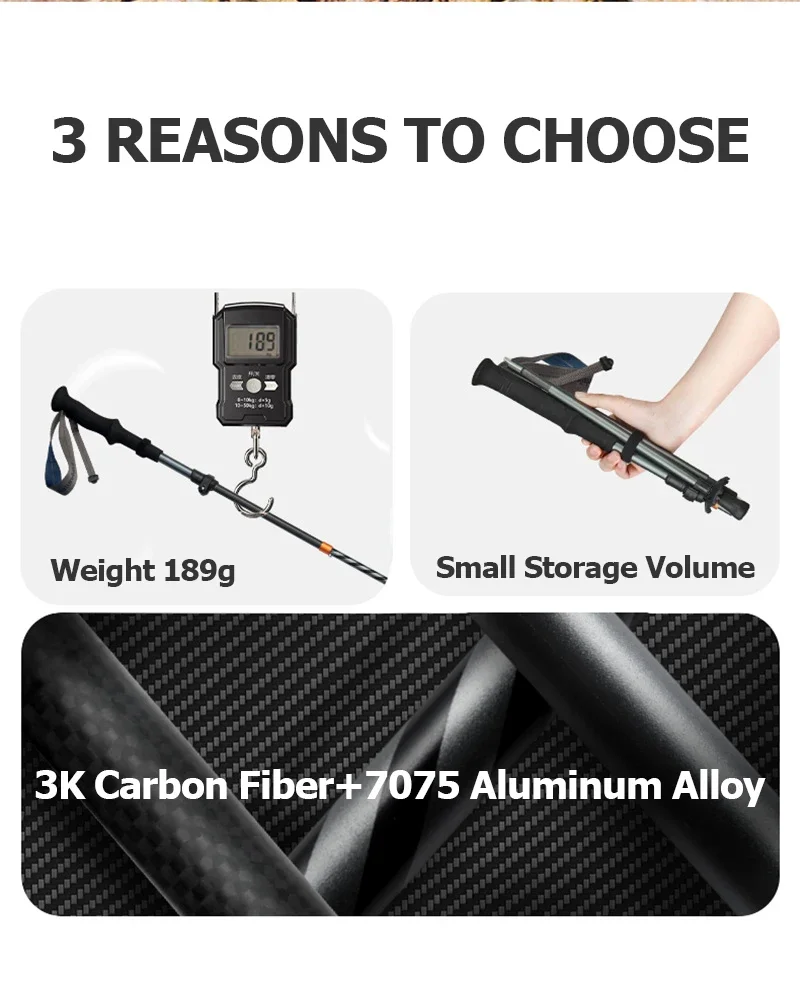 Naturehike Gale UL PRO Trekking Pole Carbon Fiber 7075 Aluminum Alloy Folding Stick Lightweight Outdoor Climbing Walking Sticks