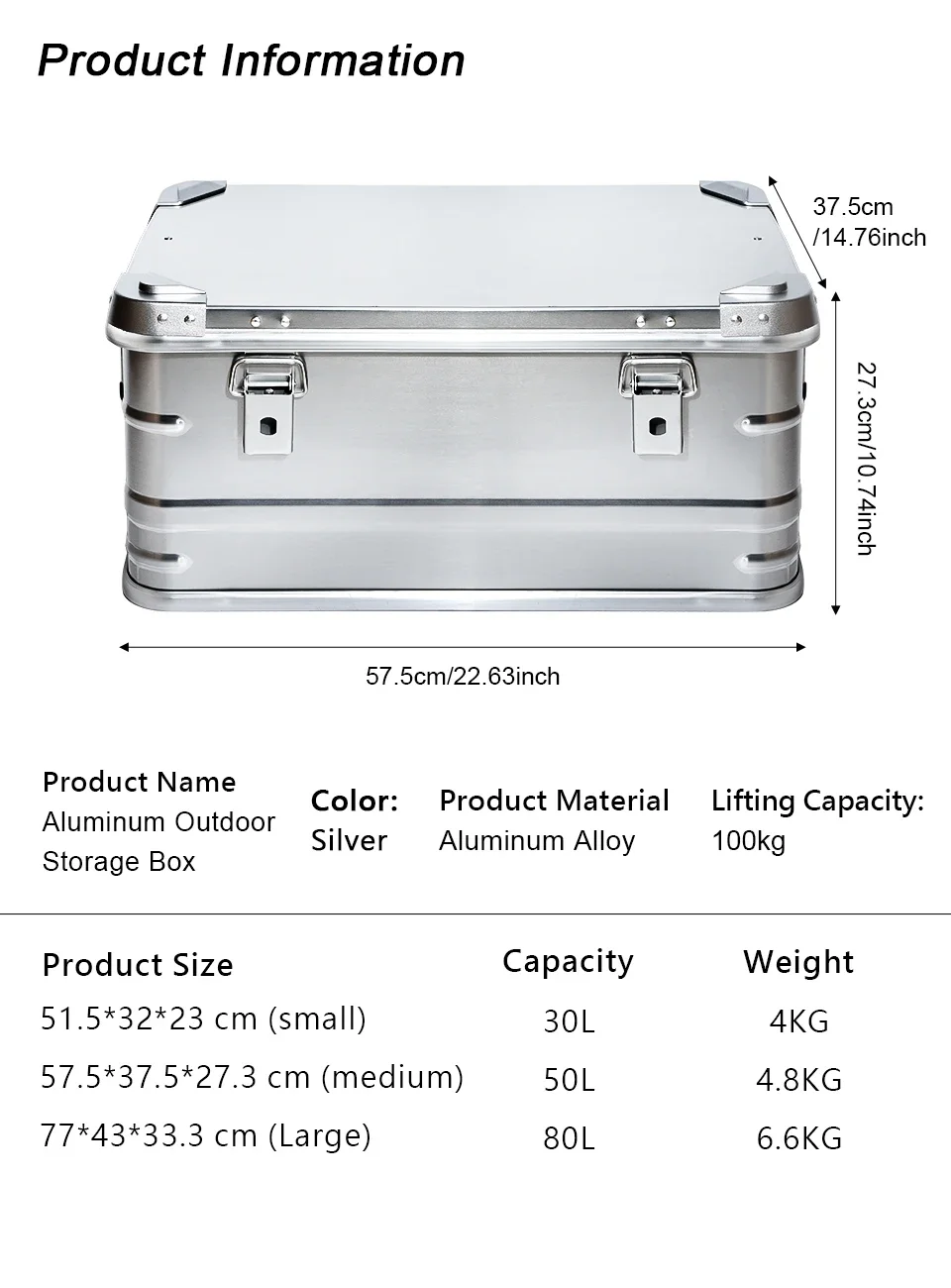 30-80L Camping Picnic Travel Aluminum Alloy Large Capacity Box Accessories Storage Bag Hiking Accessories Outdoor Storage