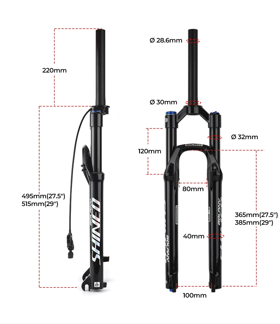 BOLANY MTB Air Fork 26 27.5 29Inch 120mm Travel Air Oil Suspension 9x100mm QR Lightweight Bike Fork R29 Bicycle Accessories Part