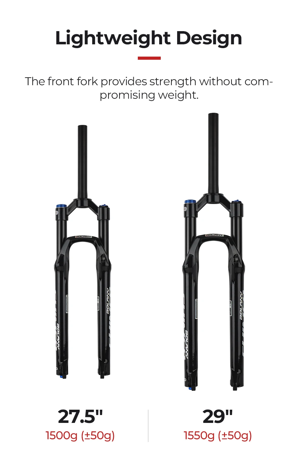 BOLANY MTB Air Fork 26 27.5 29Inch 120mm Travel Air Oil Suspension 9x100mm QR Lightweight Bike Fork R29 Bicycle Accessories Part
