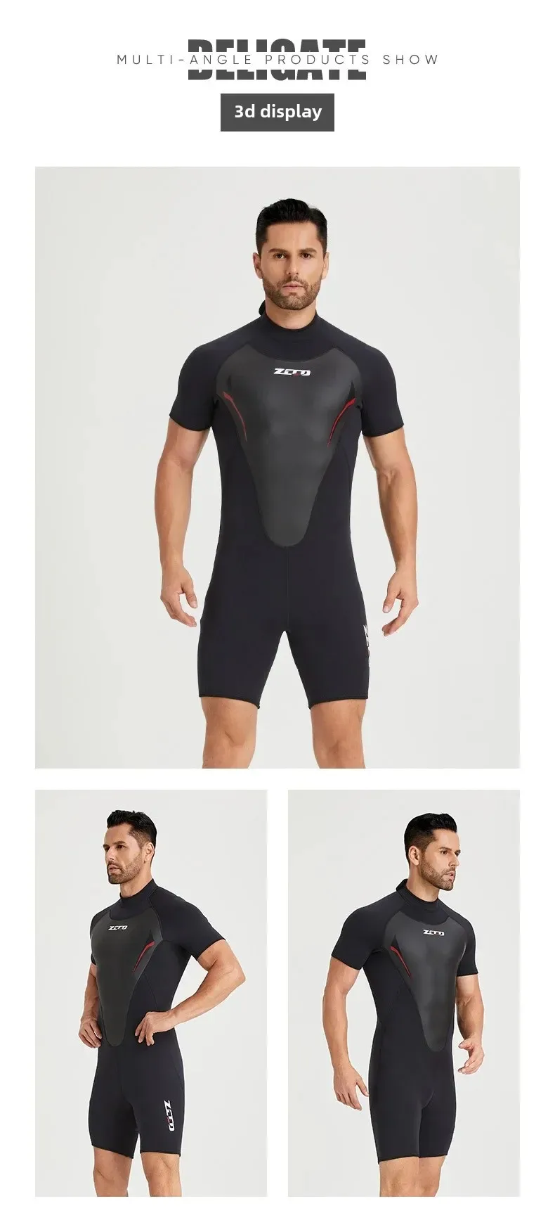 3MM Neoprene Wetsuit Men's One-piece Short Sleeve Thickened Cold Insulation Diving Suit Women's Surf Snorkel Sunscreen Swimsuit