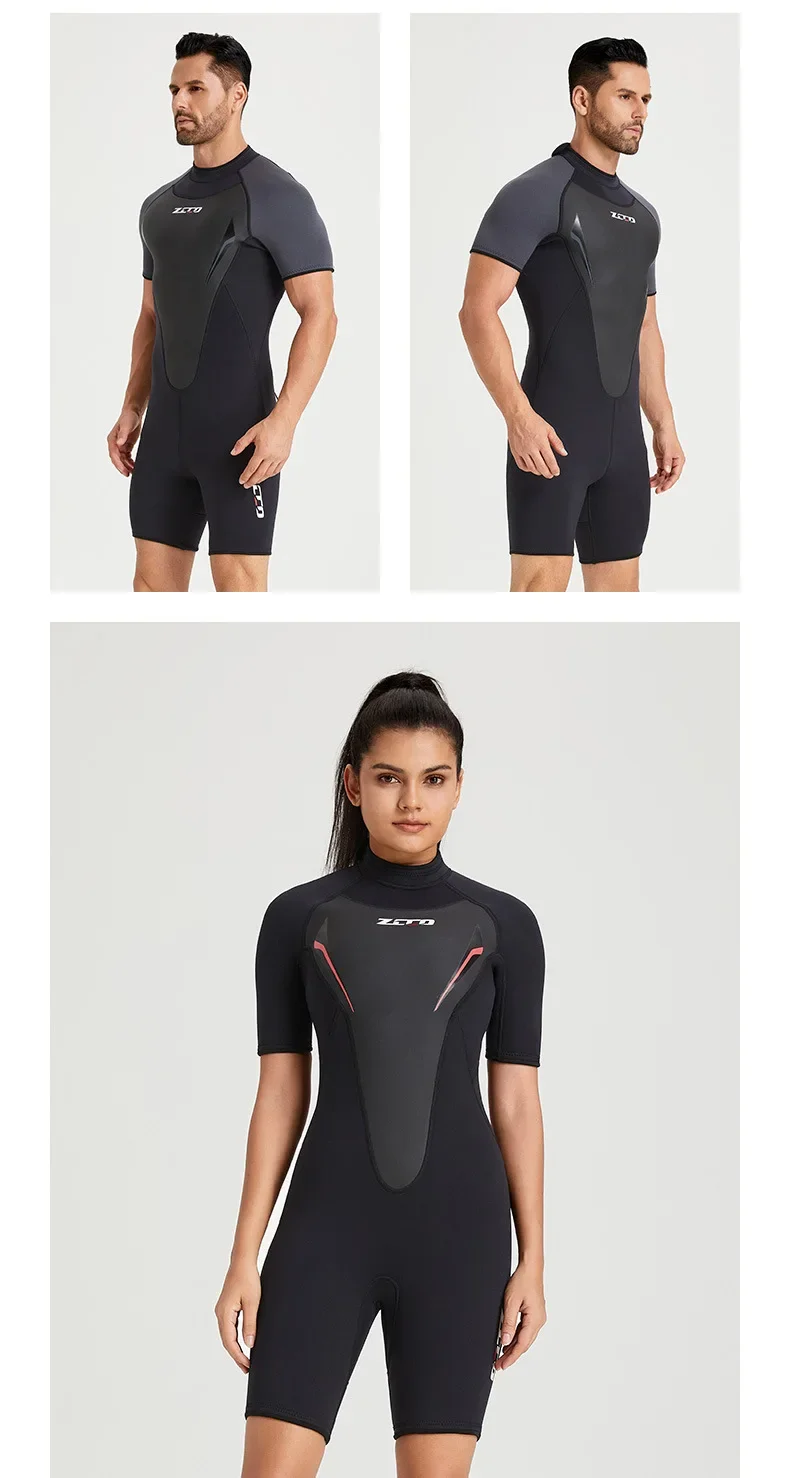 3MM Neoprene Wetsuit Men's One-piece Short Sleeve Thickened Cold Insulation Diving Suit Women's Surf Snorkel Sunscreen Swimsuit