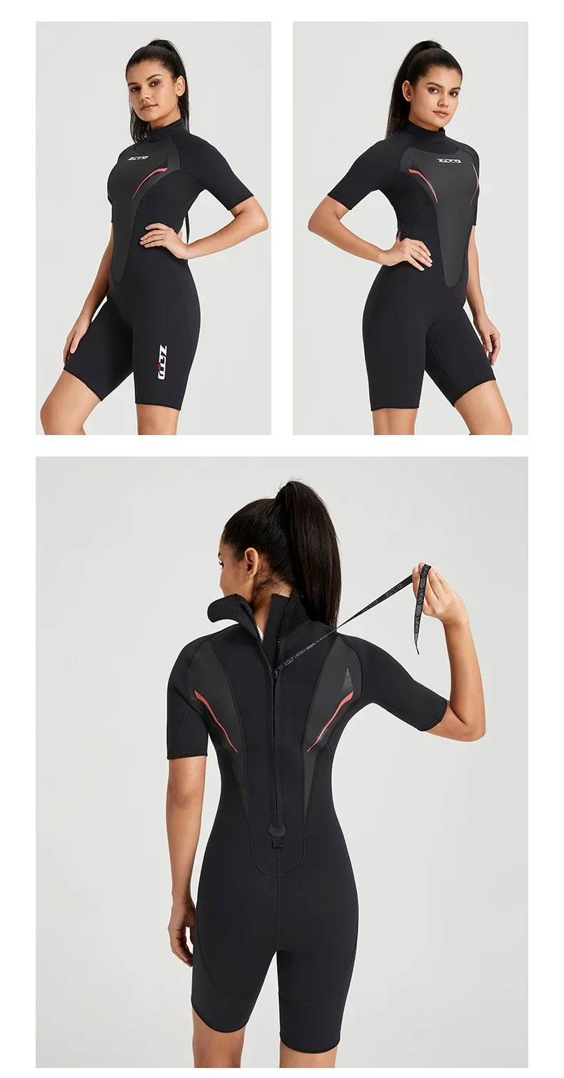 3MM Neoprene Wetsuit Men's One-piece Short Sleeve Thickened Cold Insulation Diving Suit Women's Surf Snorkel Sunscreen Swimsuit