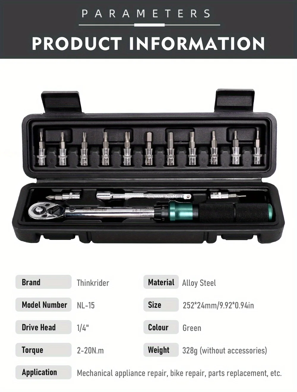 ThinkRider Professional NL-15 Bicycle Bike Torque Wrench Allen Key Tool Socket Spanner Set Kit Cycling Repair Tool Kits