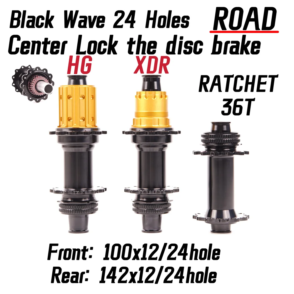 Black New Ultra Light Disc Brake Center Lock Road Bicycle Wheel Hub Aluminum Alloy 7075 24 Hole Spur Wheel 36T HG XDR 12 Speed