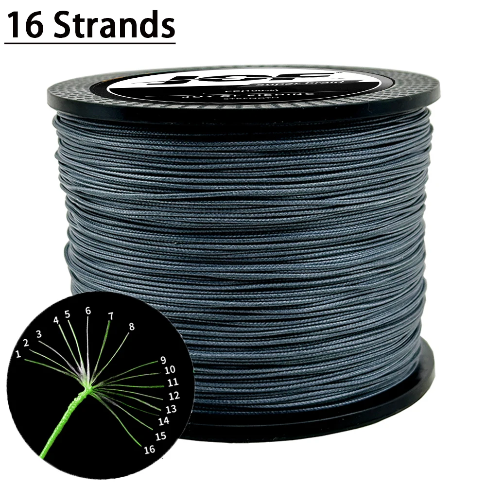 JOF 16 Strands Braided Fishing Line X16 Main Wire Abrasion Resistant Braid PE Lines Freshwater Saltwater Fishing Cord 10-90kg