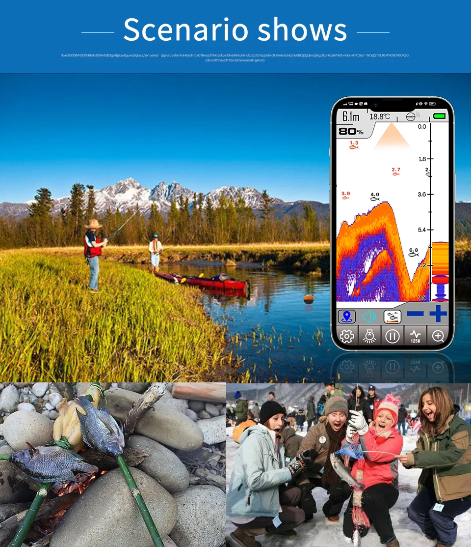 Erchang F68 WIFI Fish Finder 100M Wireless Fishing Sounder Echo Sounder Detect Finder Fishing for Lake Sea Fishing IOS& Android