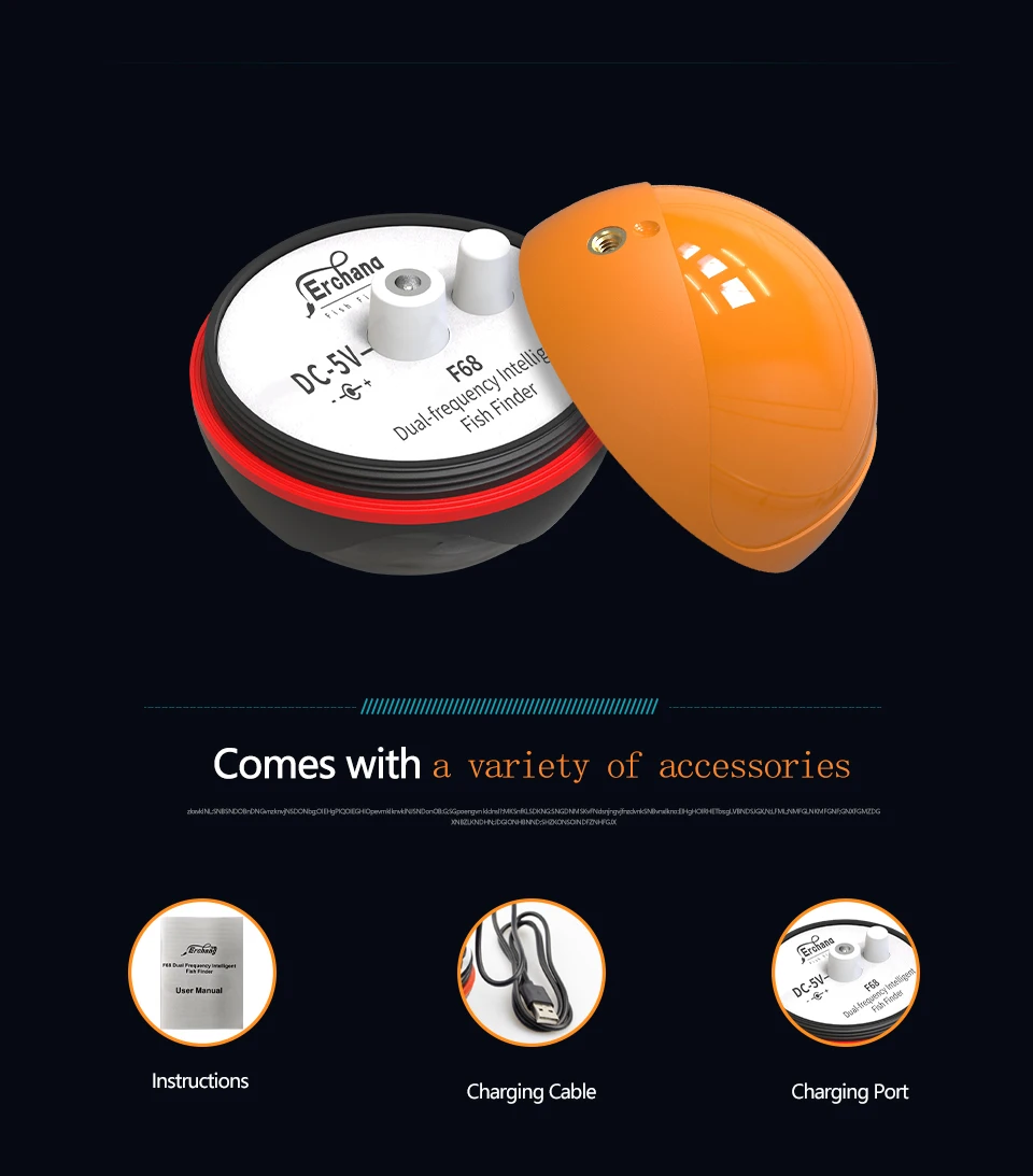 Erchang F68 WIFI Fish Finder 100M Wireless Fishing Sounder Echo Sounder Detect Finder Fishing for Lake Sea Fishing IOS& Android