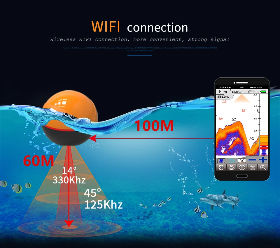 Erchang F68 WIFI Fish Finder 100M Wireless Fishing Sounder Echo Sounder Detect Finder Fishing for Lake Sea Fishing IOS& Android