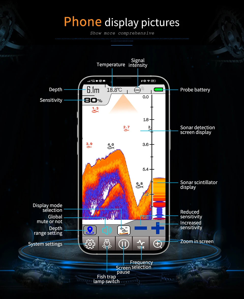 Erchang F68 WIFI Fish Finder 100M Wireless Fishing Sounder Echo Sounder Detect Finder Fishing for Lake Sea Fishing IOS& Android
