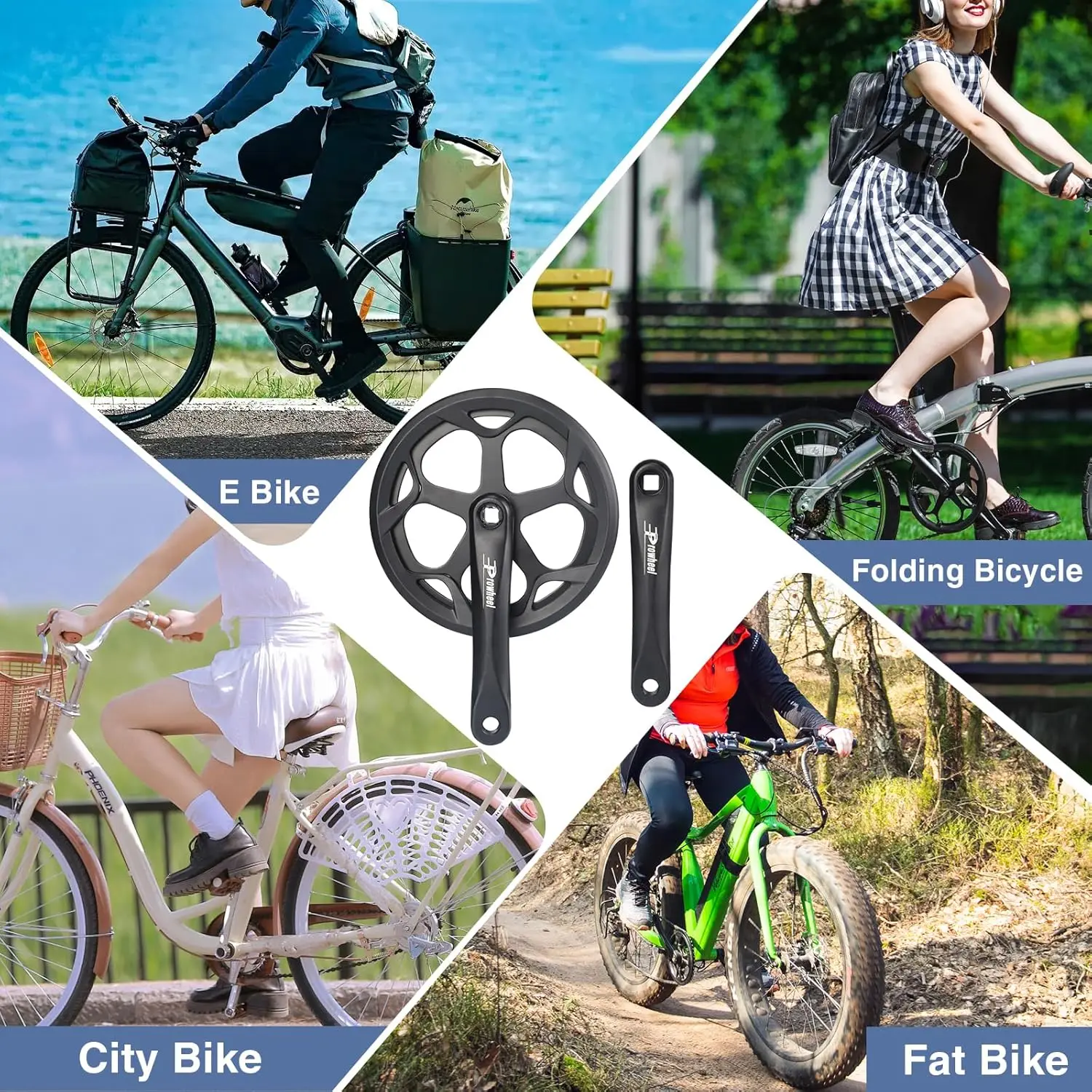 ZUKKA Prowheel Bike Crankset 48T/52T - 170mm Universal Square Crankset Set Double Chain Cover 170MM Crank Aluminium Alloy Arm
