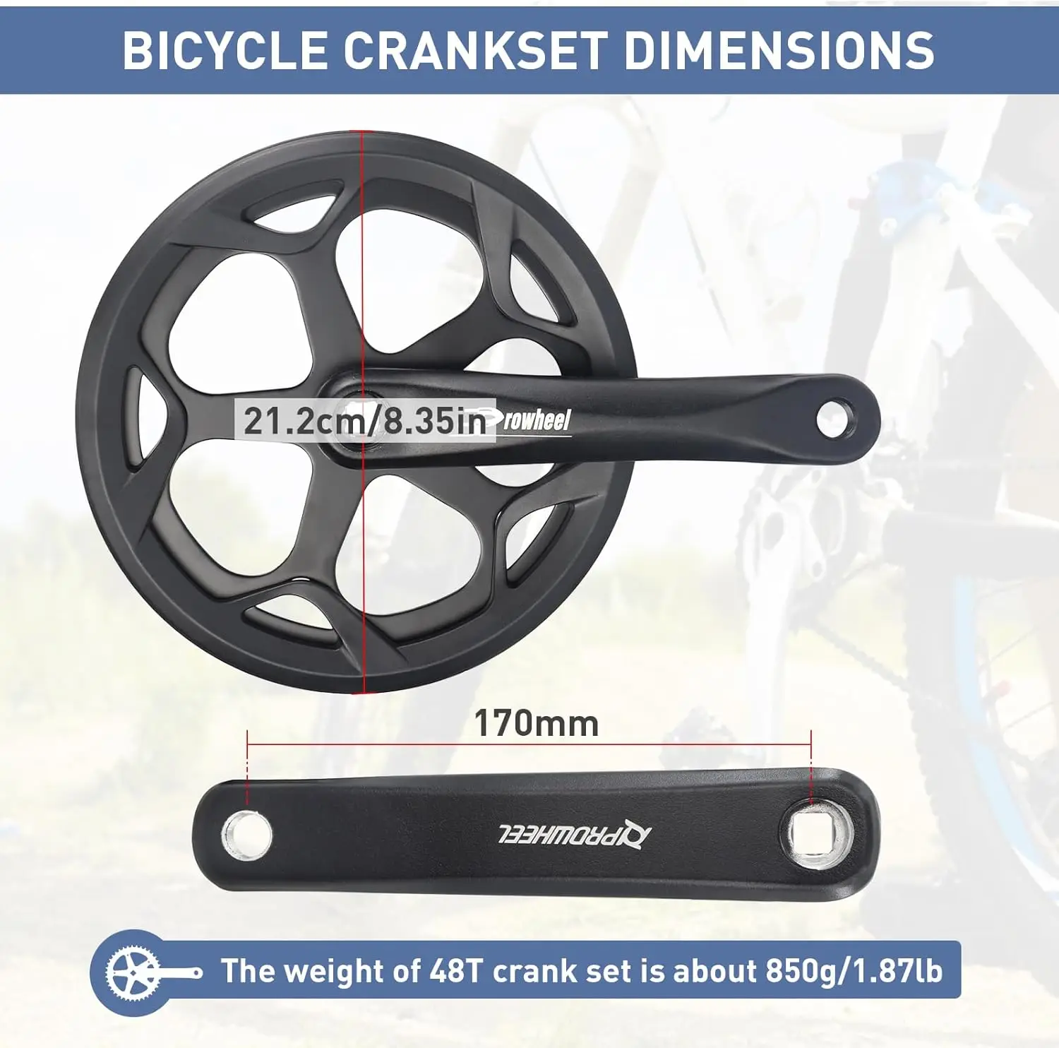 ZUKKA Prowheel Bike Crankset 48T/52T - 170mm Universal Square Crankset Set Double Chain Cover 170MM Crank Aluminium Alloy Arm