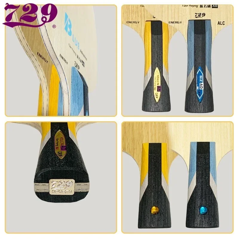 729 Friendship Yellow ALC Table Tennis Blade 5 Wood 2 AD Arylate Carbon Professional Ping Pong Blade Blue ALC Offensive