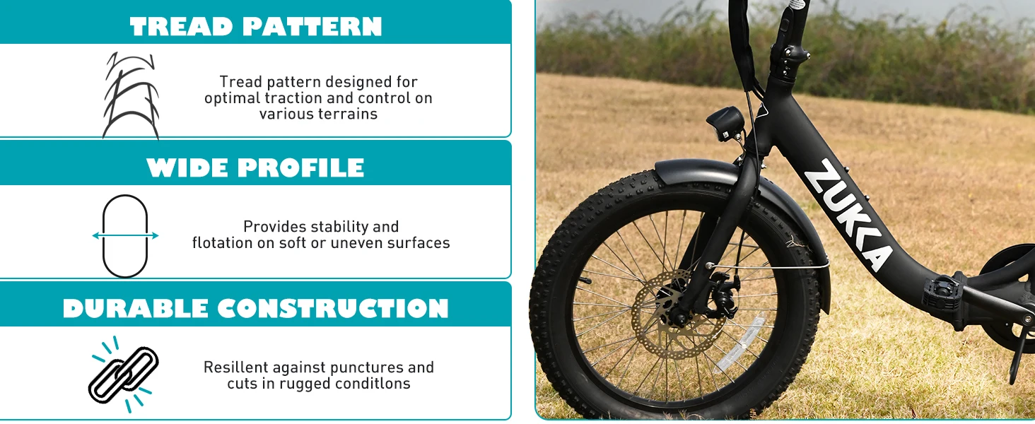 ZUKKA Fat Bike Tire 26' X3' (70-559) Compatible Replacement Bicycle Tire for Mountain Snow and Beach Bike