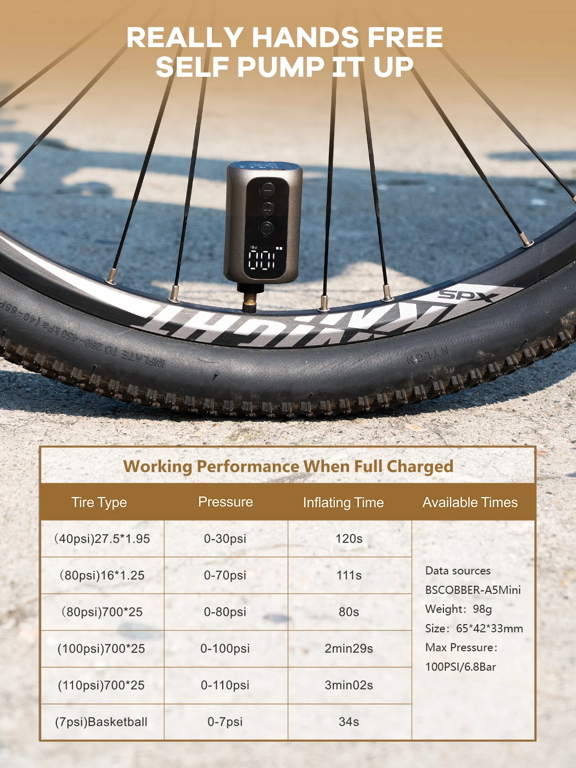 BSCOBBER Bike Accessories Portable Air Pump Tire Inflator Cycling For Mountain Bike Ball MTB Electric Bicycle Tools 100PSI