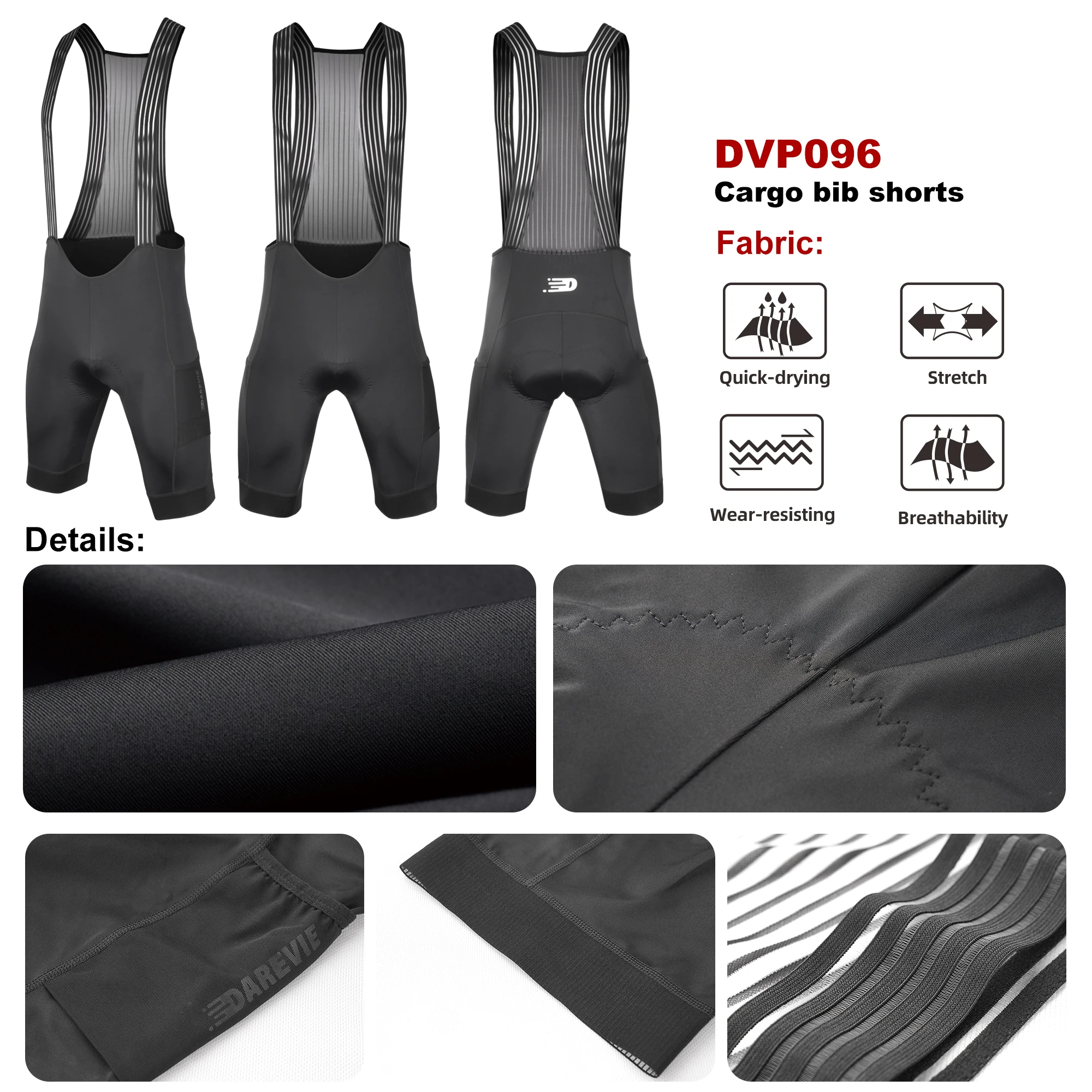 DAREVIE Cycling Bib Shorts Man with Pockets 2025 Men's Cycling Shorts 5CM Leg Gipper Pro Team Men's Cycling Clothing