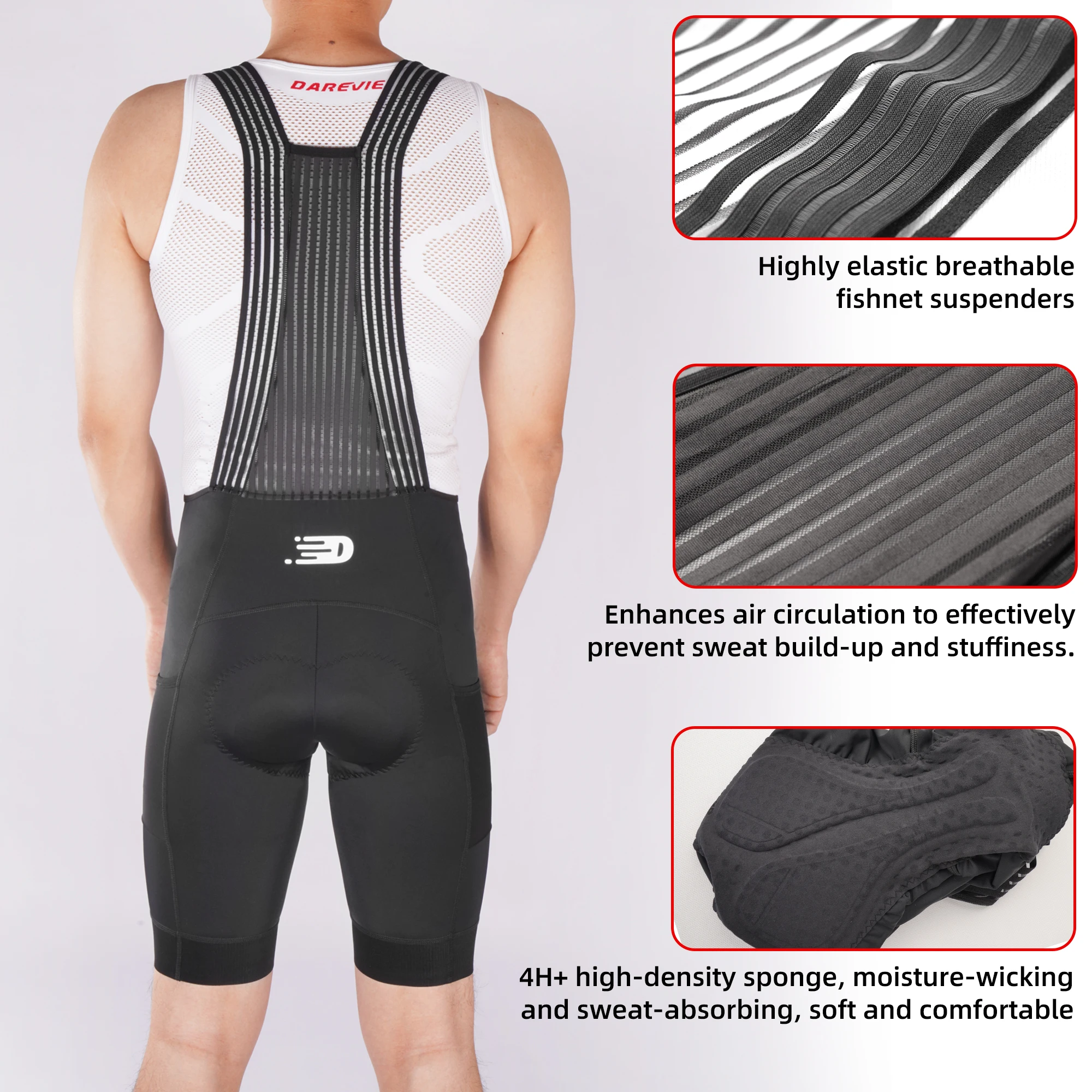 DAREVIE Cycling Bib Shorts Man with Pockets 2025 Men's Cycling Shorts 5CM Leg Gipper Pro Team Men's Cycling Clothing