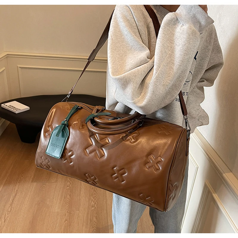 Fashion Bag PU Leather Women'S Gym Fitness Yoga Travel Luggage Boston Handbag Outdoor Duffle Sports Suitcase Shoulder Tote Bag