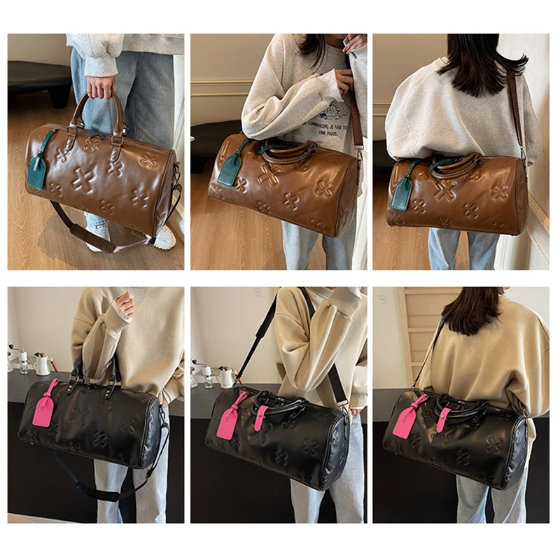 Fashion Bag PU Leather Women'S Gym Fitness Yoga Travel Luggage Boston Handbag Outdoor Duffle Sports Suitcase Shoulder Tote Bag