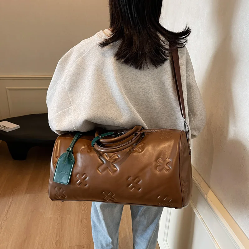 Fashion Bag PU Leather Women'S Gym Fitness Yoga Travel Luggage Boston Handbag Outdoor Duffle Sports Suitcase Shoulder Tote Bag