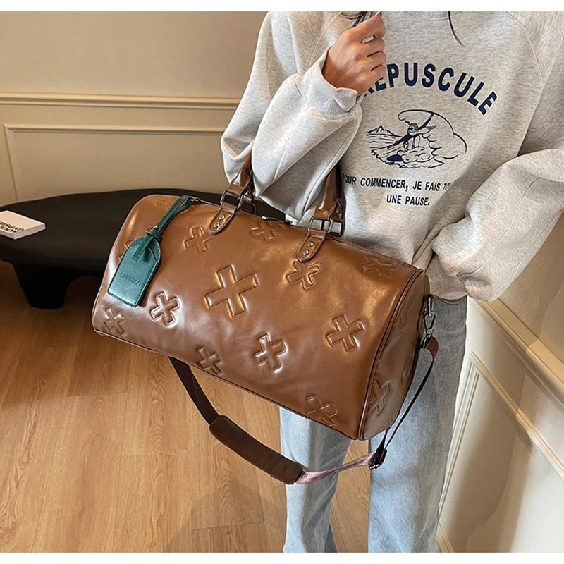 Fashion Bag PU Leather Women'S Gym Fitness Yoga Travel Luggage Boston Handbag Outdoor Duffle Sports Suitcase Shoulder Tote Bag