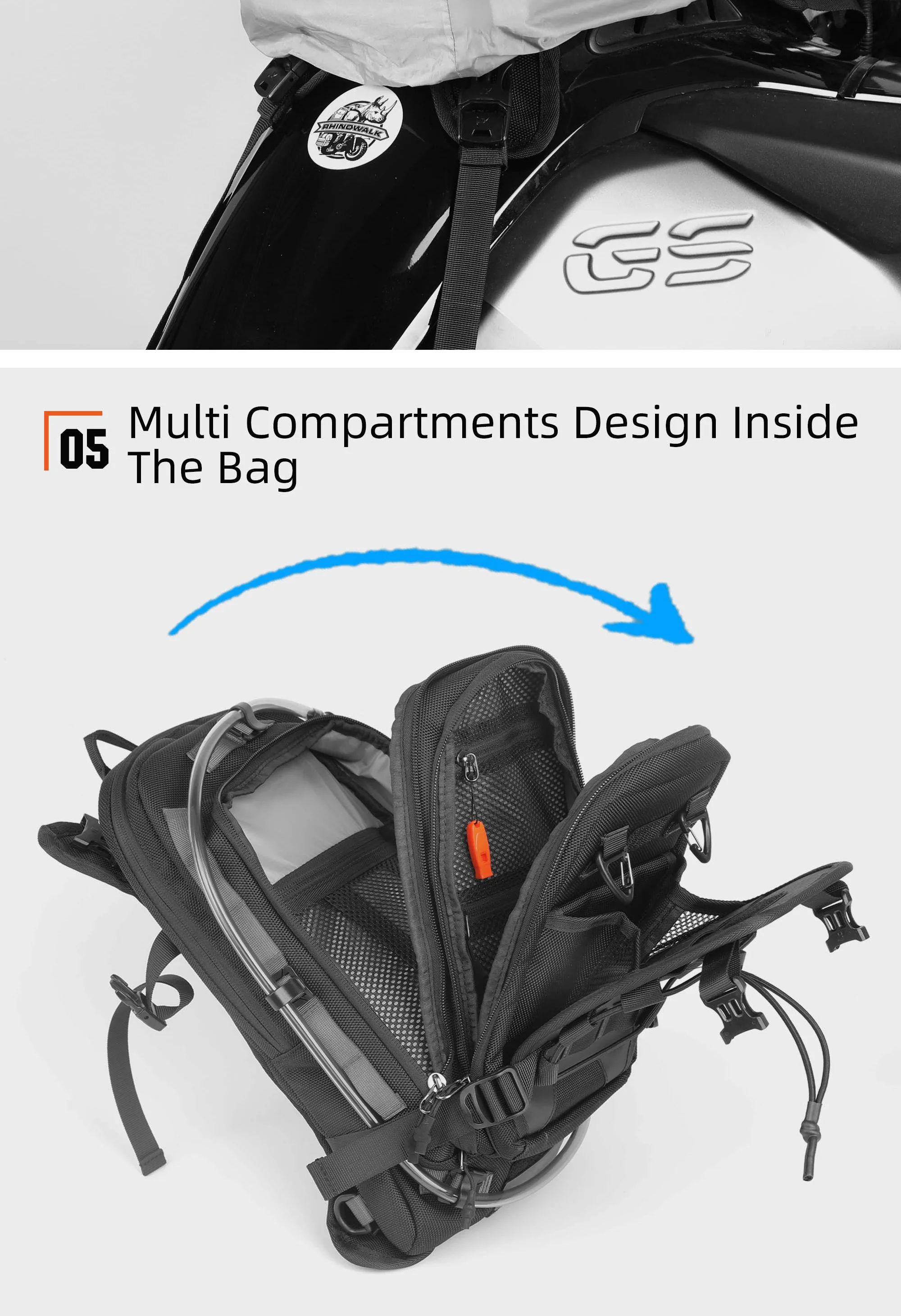 Rhinowalk Motorcycle Tank Bag 9L Waterproof With 1.5L Water Bag Motorcycle Backpack With Rain Cover Multi-function Laggage Bag