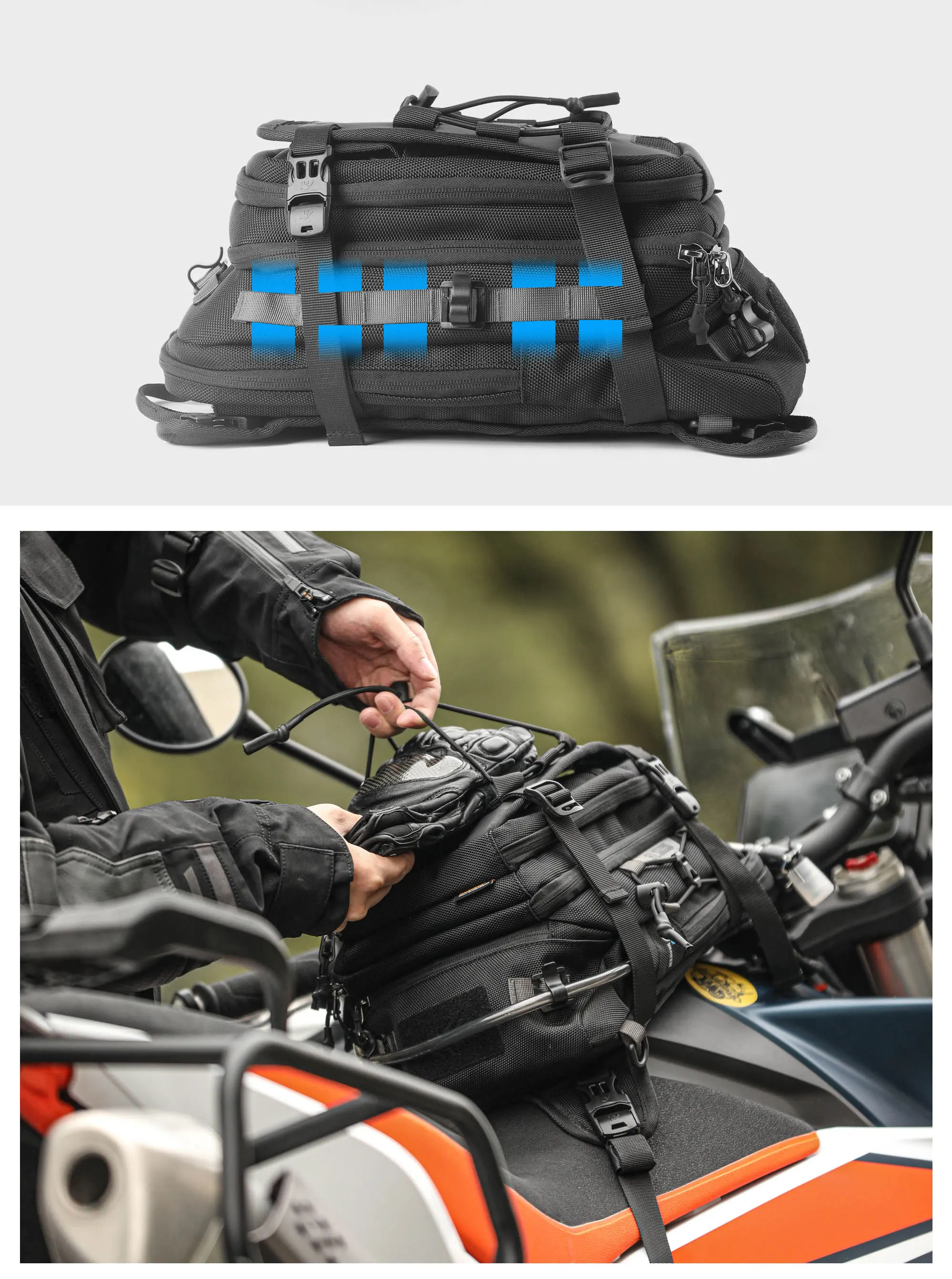 Rhinowalk Motorcycle Tank Bag 9L Waterproof With 1.5L Water Bag Motorcycle Backpack With Rain Cover Multi-function Laggage Bag
