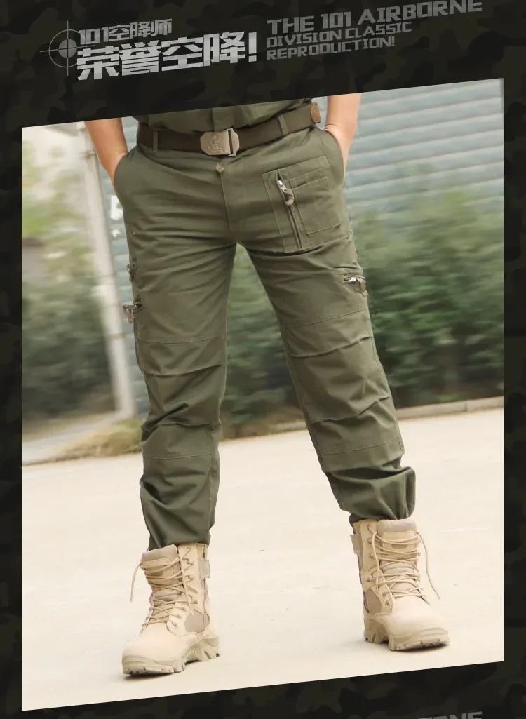 2025 Men's Cargo Pant Cotton Outdoors Tactical Pant Men Vintage Camo Green Work Many Pocket Cotton Camouflage Black Trouser