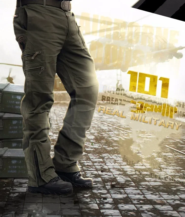 2025 Men's Cargo Pant Cotton Outdoors Tactical Pant Men Vintage Camo Green Work Many Pocket Cotton Camouflage Black Trouser