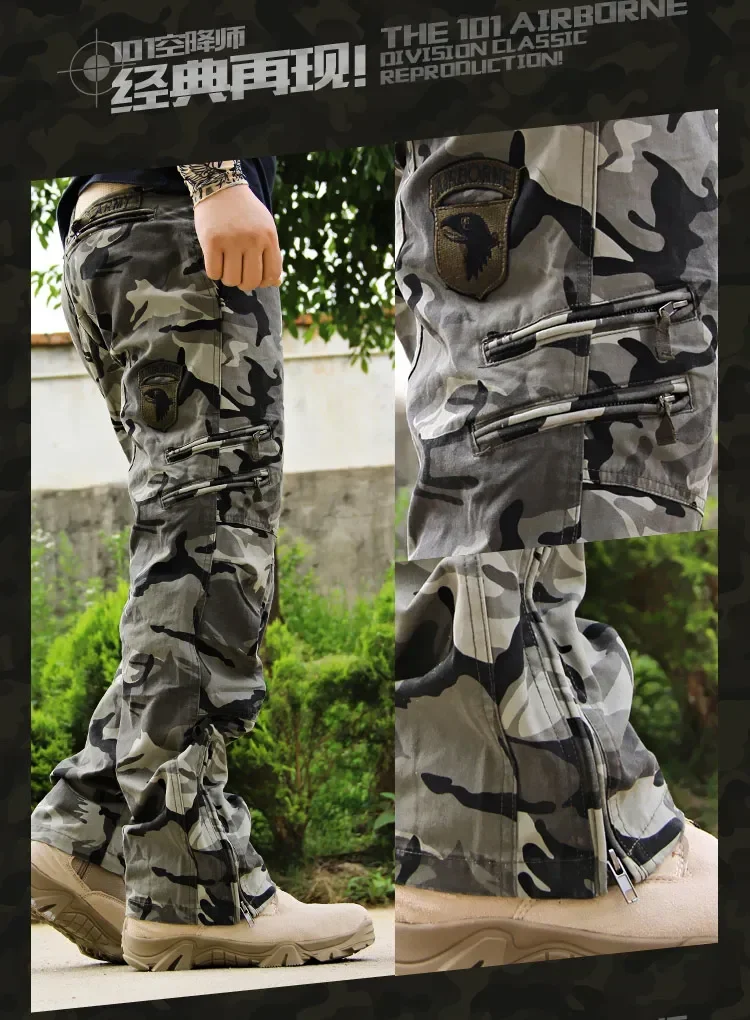 2025 Men's Cargo Pant Cotton Outdoors Tactical Pant Men Vintage Camo Green Work Many Pocket Cotton Camouflage Black Trouser