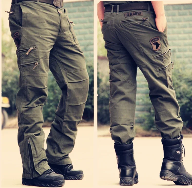 2025 Men's Cargo Pant Cotton Outdoors Tactical Pant Men Vintage Camo Green Work Many Pocket Cotton Camouflage Black Trouser