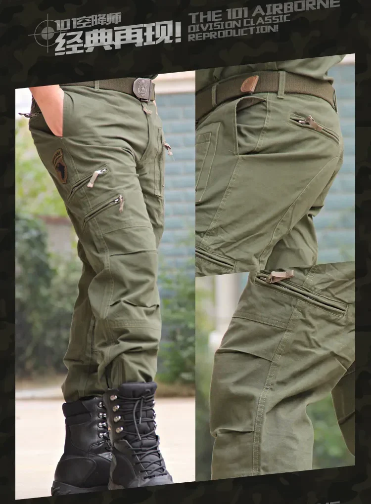 2025 Men's Cargo Pant Cotton Outdoors Tactical Pant Men Vintage Camo Green Work Many Pocket Cotton Camouflage Black Trouser