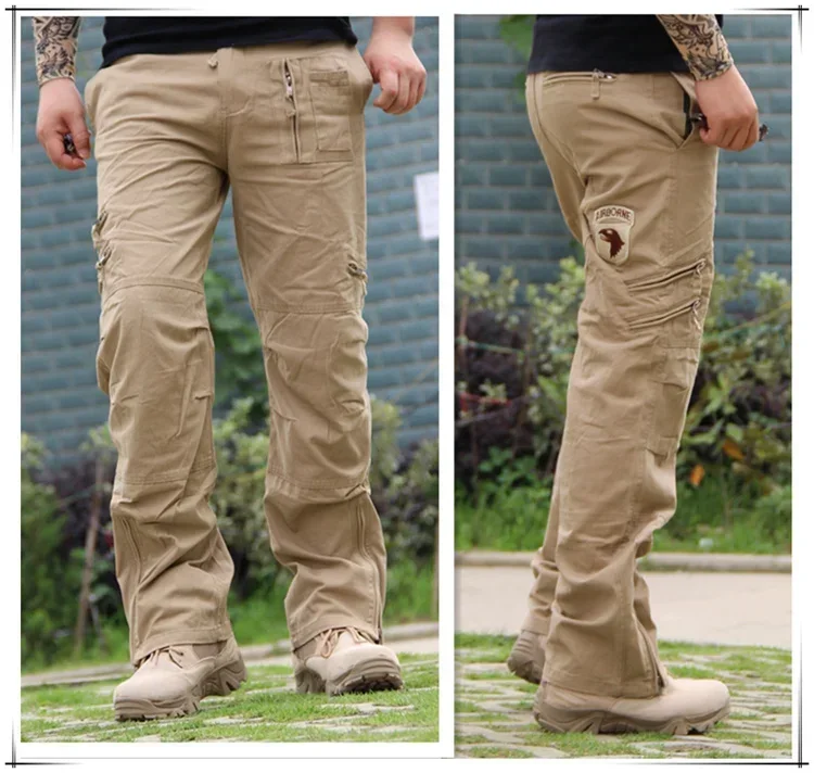 2025 Men's Cargo Pant Cotton Outdoors Tactical Pant Men Vintage Camo Green Work Many Pocket Cotton Camouflage Black Trouser