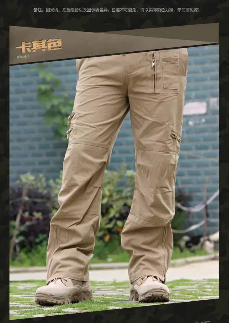 2025 Men's Cargo Pant Cotton Outdoors Tactical Pant Men Vintage Camo Green Work Many Pocket Cotton Camouflage Black Trouser