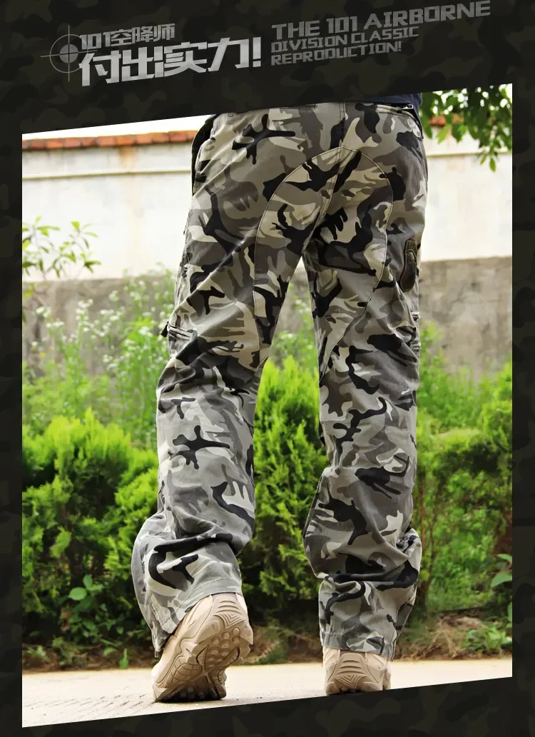 2025 Men's Cargo Pant Cotton Outdoors Tactical Pant Men Vintage Camo Green Work Many Pocket Cotton Camouflage Black Trouser