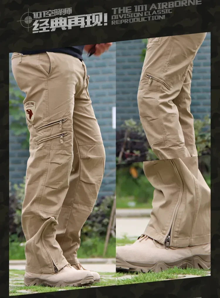 2025 Men's Cargo Pant Cotton Outdoors Tactical Pant Men Vintage Camo Green Work Many Pocket Cotton Camouflage Black Trouser