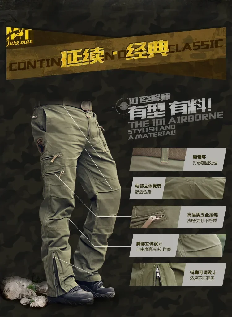 2025 Men's Cargo Pant Cotton Outdoors Tactical Pant Men Vintage Camo Green Work Many Pocket Cotton Camouflage Black Trouser