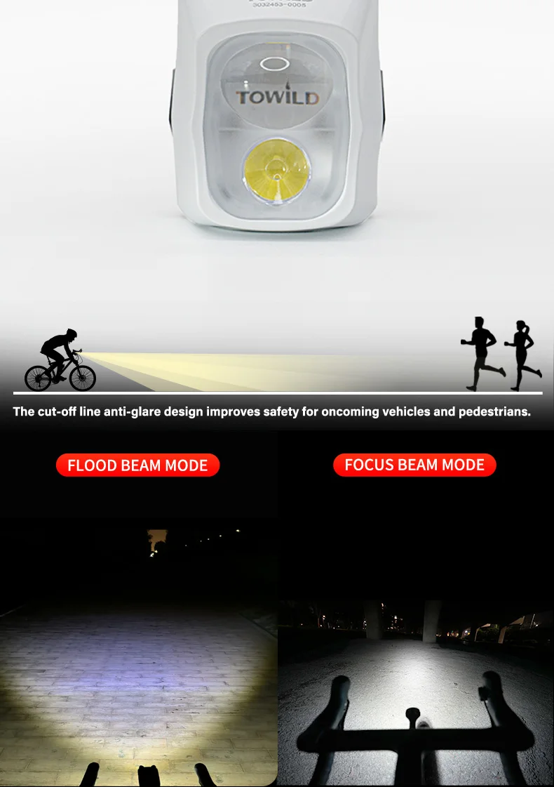 TOWILD DL1200S/DL1700 Bicycle Light With Cut-Off Line Beam1900LM Rechargeable Bike Front Light Power Bank Mtb Cycling Headlights