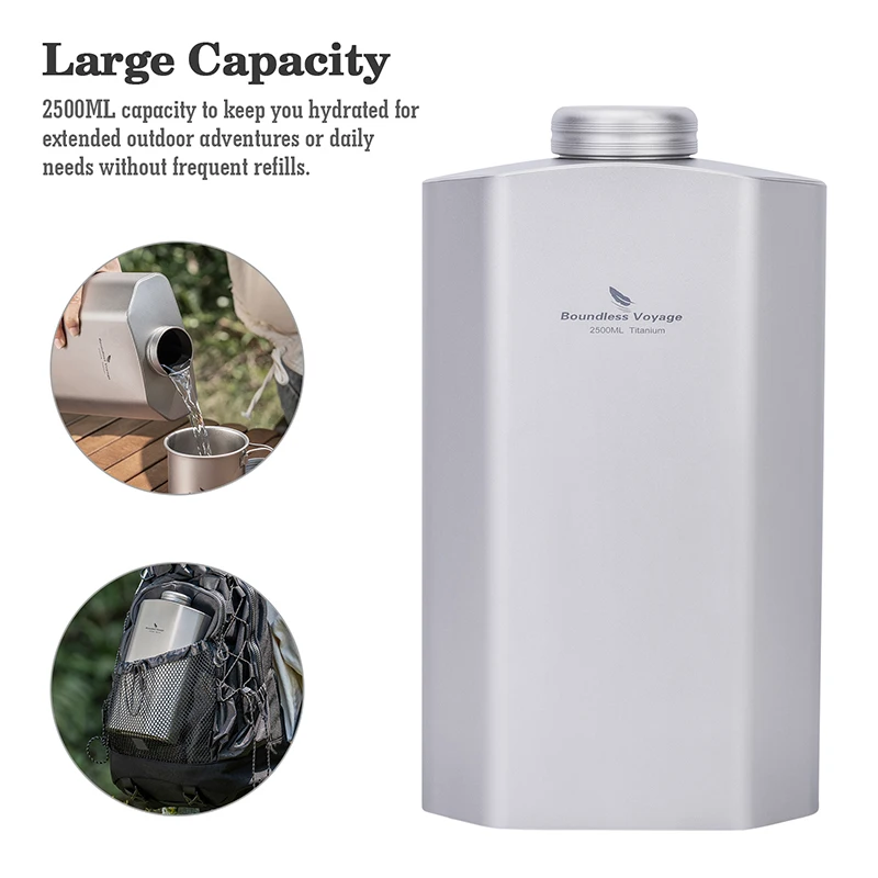 Boundless Voyage Titanium Sports Water Bottle Big Capacity Ultralight Leakproof Drinkware for Outdoor Camping Hiking 2500ML