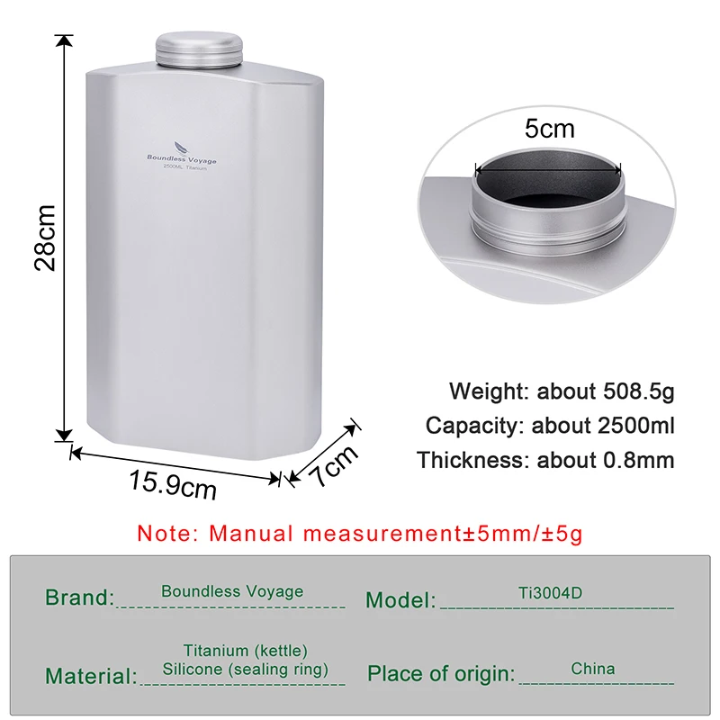 Boundless Voyage Titanium Sports Water Bottle Big Capacity Ultralight Leakproof Drinkware for Outdoor Camping Hiking 2500ML