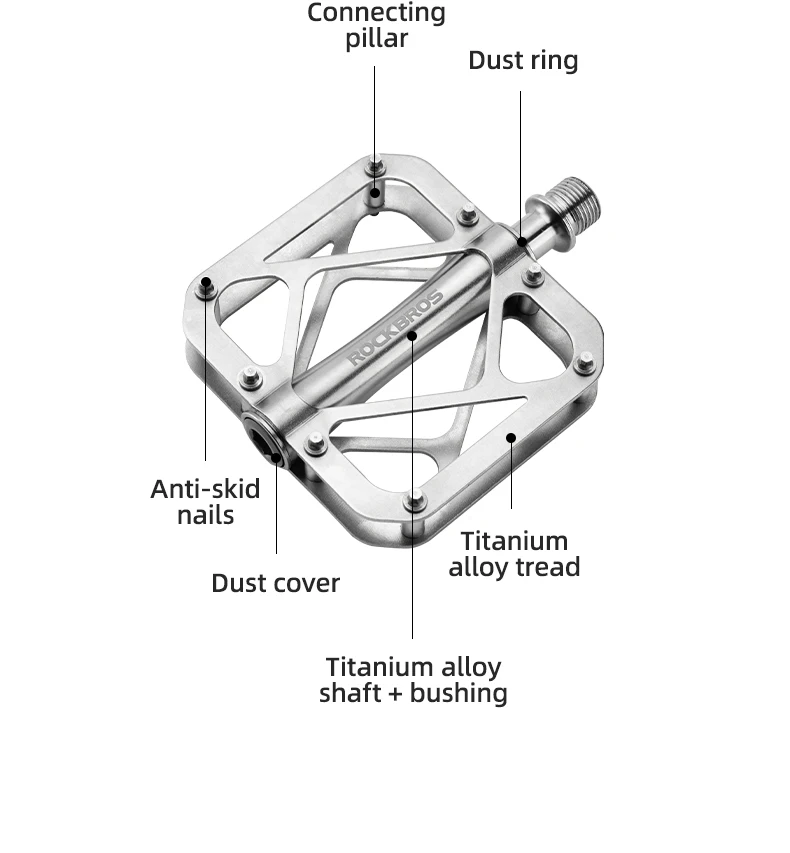 ROCKBROS Bicycle Pedals Ultralight Titanium Alloy Pedals Waterproof Sealed Anti-slip Wide Tread Flat Pedals MTB Bike Accessories
